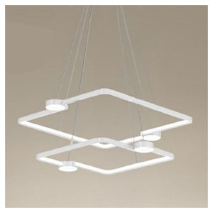 Trade Shop - Lampadario A Sospensione Led 60w 2 Quadrati Con Telecomando Design Moderno Bianco 71194         