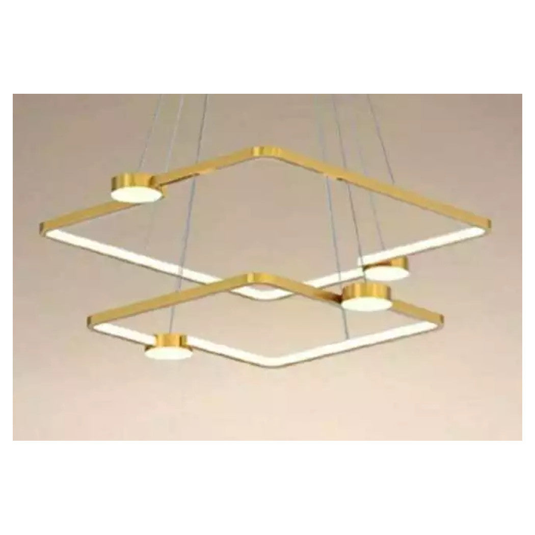 Trade Shop - Lampadario A Sospensione Led 60w 2 Quadrati Con Telecomando Design Moderno Oro 71200         