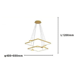 Trade Shop - Lampadario A Sospensione Led 60w 2 Quadrati Con Telecomando Design Moderno Oro 71200         