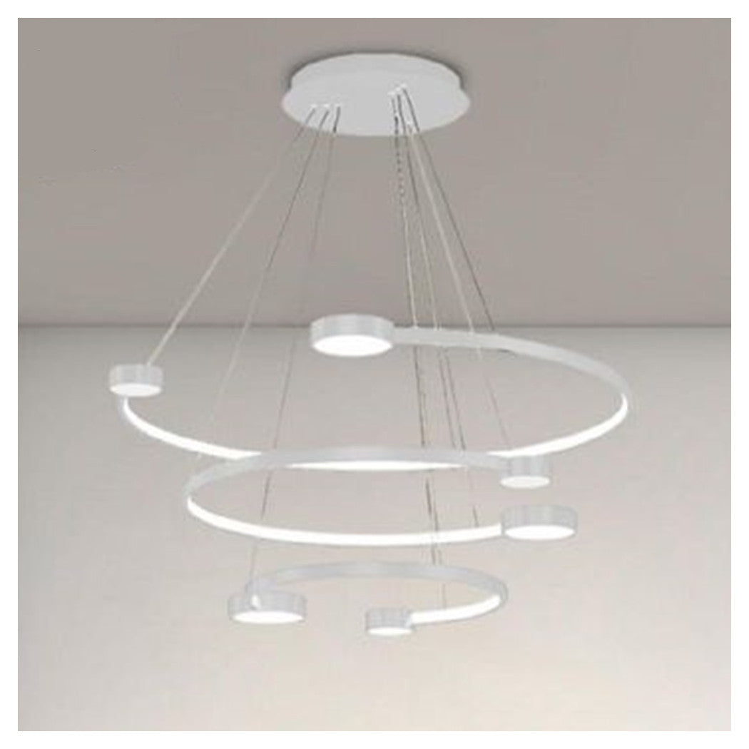 Trade Shop - Lampadario A Sospensione Led 65w 3 Semi Cerchi Con Telecomando Design Moderno Bianco 71378         