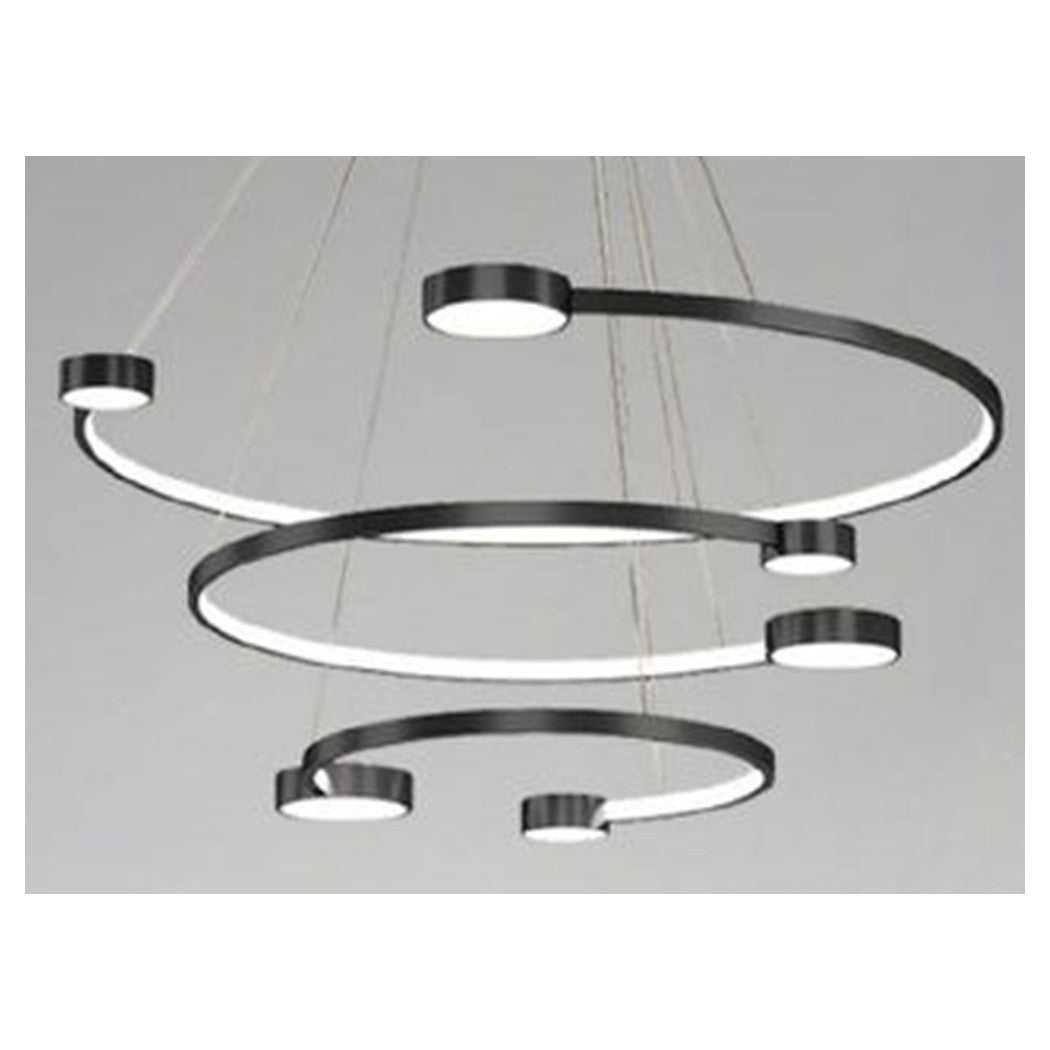 Trade Shop - Lampadario A Sospensione Led 65w 3 Semi Cerchi Con Telecomando Design Moderno Nero 71385         