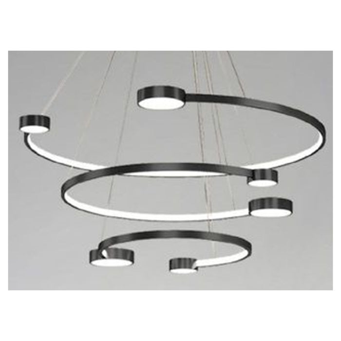 Trade Shop - Lampadario A Sospensione Led 65w 3 Semi Cerchi Con Telecomando Design Moderno Nero 71385         