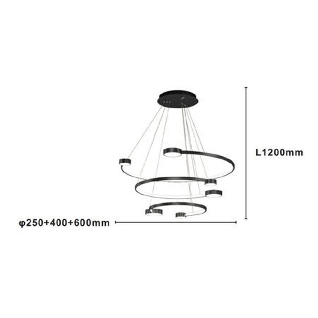Trade Shop - Lampadario A Sospensione Led 65w 3 Semi Cerchi Con Telecomando Design Moderno Nero 71385         