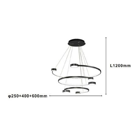 Trade Shop - Lampadario A Sospensione Led 65w 3 Semi Cerchi Con Telecomando Design Moderno Nero 71385         