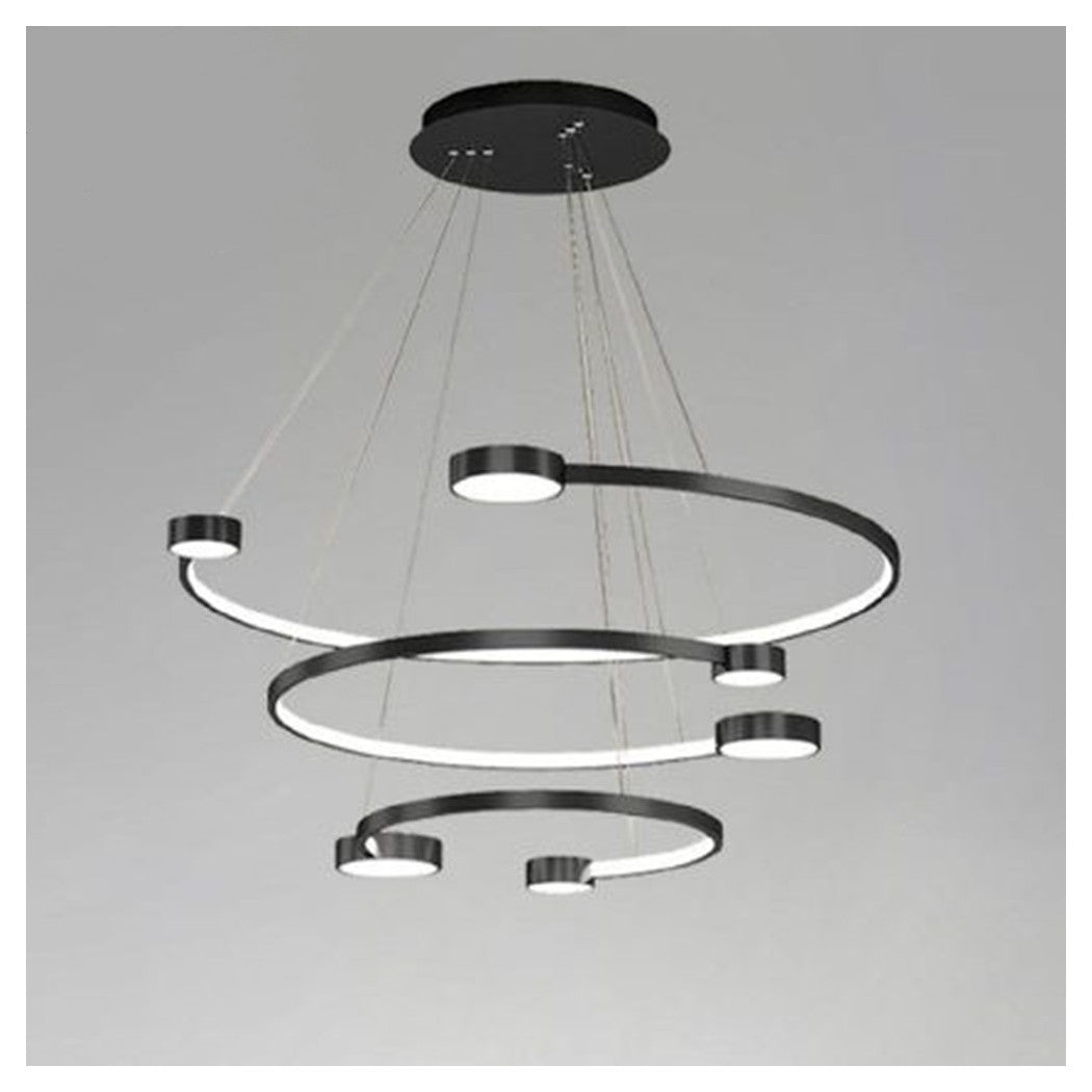 Trade Shop - Lampadario A Sospensione Led 65w 3 Semi Cerchi Con Telecomando Design Moderno Nero 71385         
