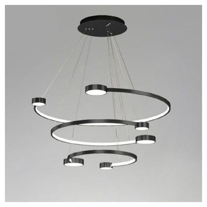 Trade Shop - Lampadario A Sospensione Led 65w 3 Semi Cerchi Con Telecomando Design Moderno Nero 71385         