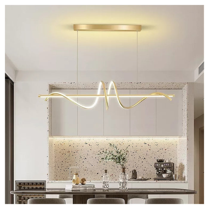 Trade Shop - Lampadario A Sospensione Led 65w Oro Spirale Ondulato Luce 4000k Vortice Orizzontale 32446         