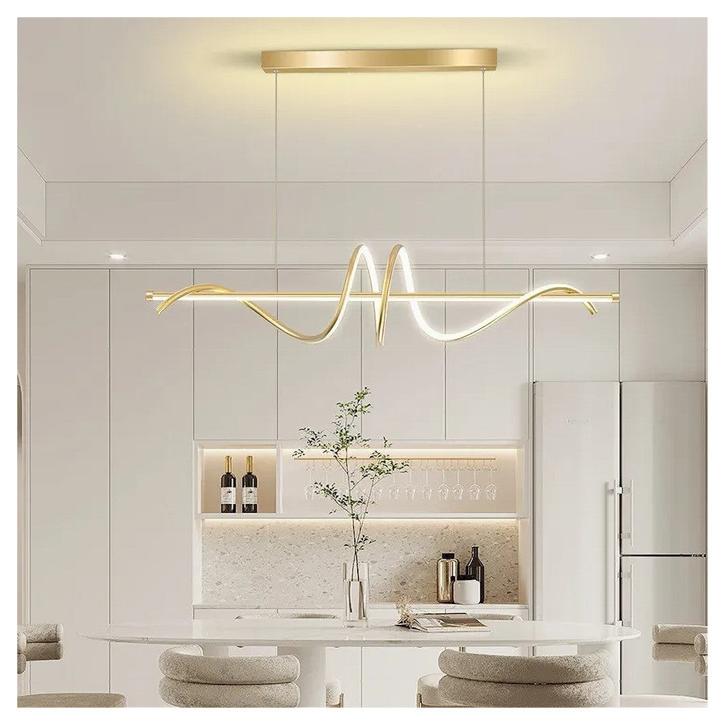 Trade Shop - Lampadario A Sospensione Led 65w Oro Spirale Ondulato Luce 4000k Vortice Orizzontale 32446         