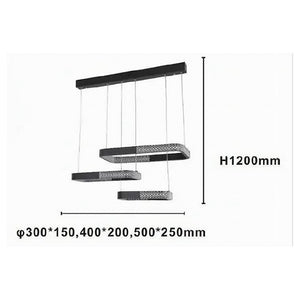 Trade Shop - Lampadario A Sospensione Led 68 W 3 Rettangoli Cristallo Telecomando Nero 32101         