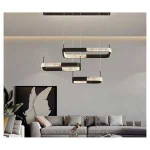 Trade Shop - Lampadario A Sospensione Led 68 W 3 Rettangoli Cristallo Telecomando Nero 32101         