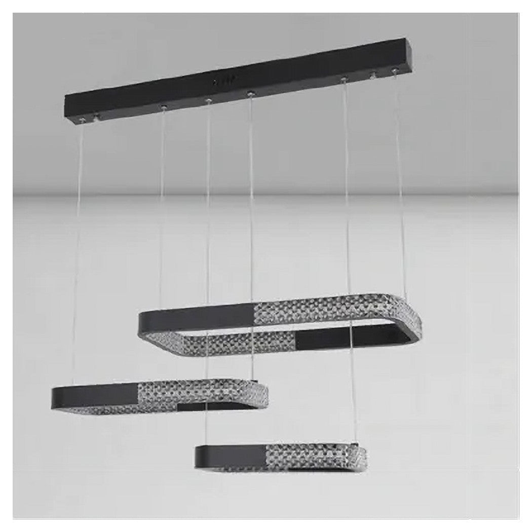 Trade Shop - Lampadario A Sospensione Led 68 W 3 Rettangoli Cristallo Telecomando Nero 32101         