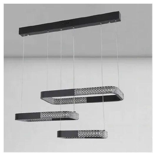 Trade Shop - Lampadario A Sospensione Led 68 W 3 Rettangoli Cristallo Telecomando Nero 32101         