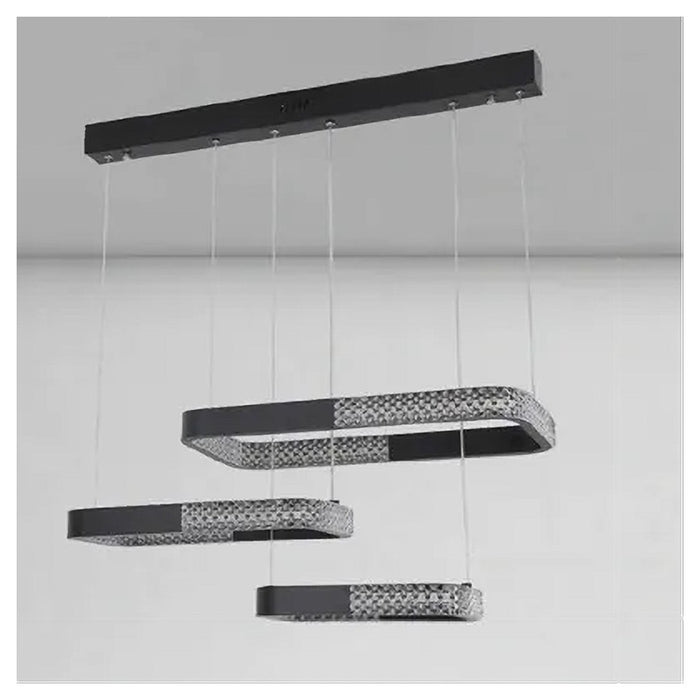 Trade Shop - Lampadario A Sospensione Led 68 W 3 Rettangoli Cristallo Telecomando Nero 32101         