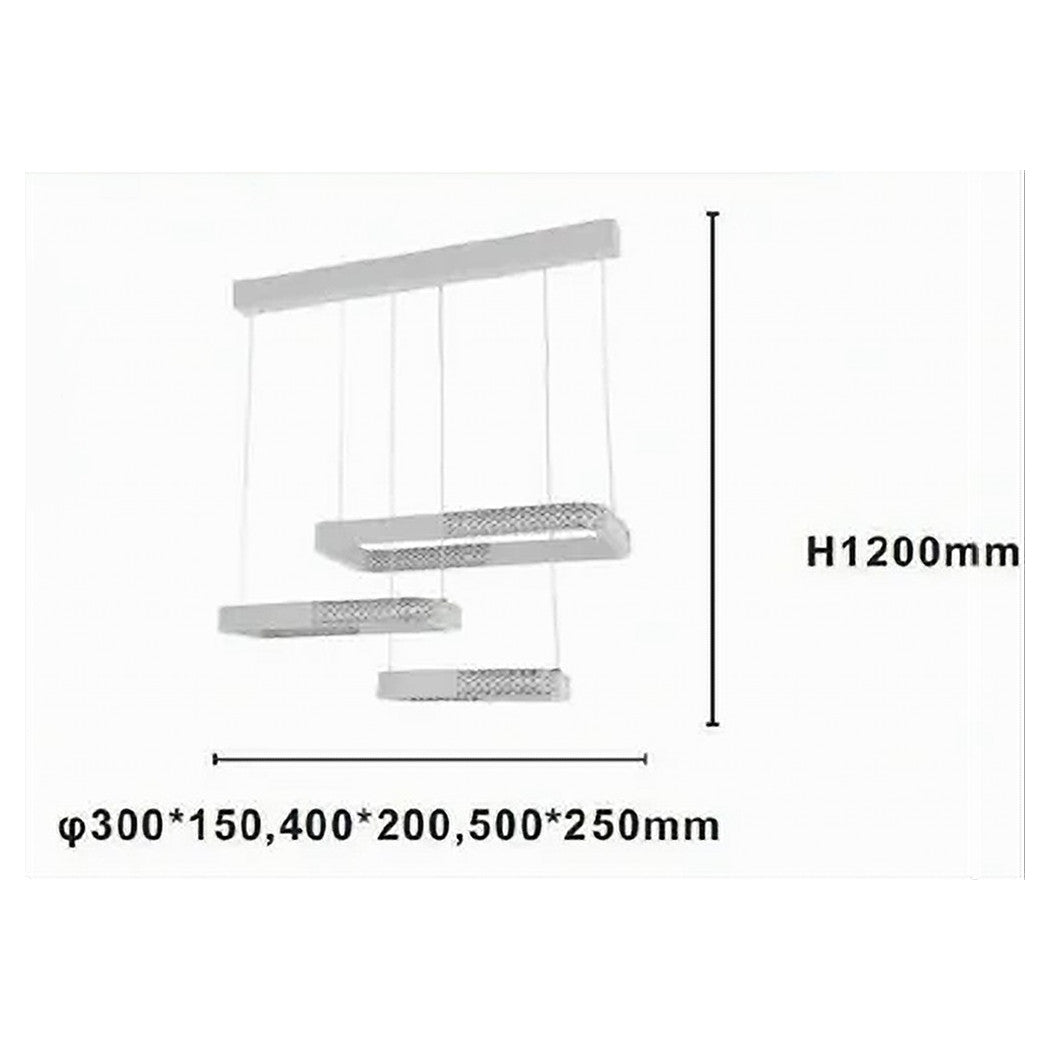 Trade Shop - Lampadario A Sospensione Led 68w 3 Rettangoli Cristallo Telecomando Bianco 32095         