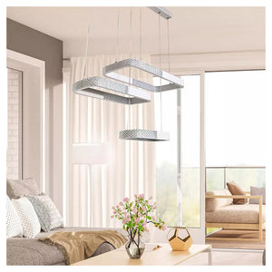 Trade Shop - Lampadario A Sospensione Led 68w 3 Rettangoli Cristallo Telecomando Bianco 32095         