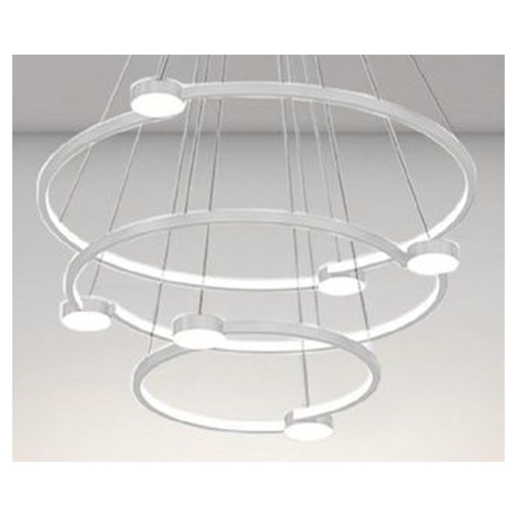 Trade Shop - Lampadario A Sospensione Led 96w 3 Cerchi Con Telecomando Design Moderno Bianco 71132         