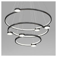 Trade Shop - Lampadario A Sospensione Led 96w 3 Cerchi Con Telecomando Design Moderno Nero 71156         