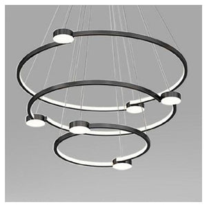 Trade Shop - Lampadario A Sospensione Led 96w 3 Cerchi Con Telecomando Design Moderno Nero 71156         