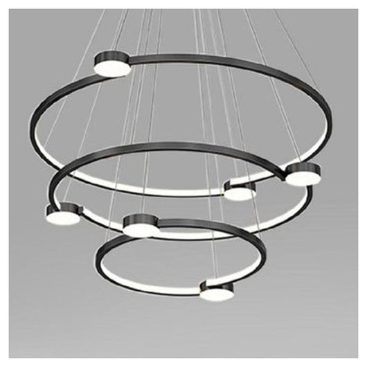 Trade Shop - Lampadario A Sospensione Led 96w 3 Cerchi Con Telecomando Design Moderno Nero 71156         