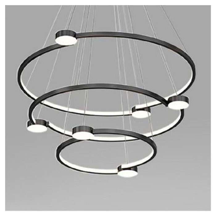 Trade Shop - Lampadario A Sospensione Led 96w 3 Cerchi Con Telecomando Design Moderno Nero 71156         