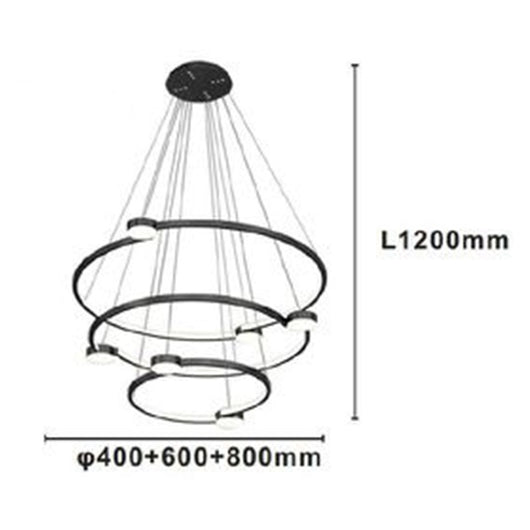 Trade Shop - Lampadario A Sospensione Led 96w 3 Cerchi Con Telecomando Design Moderno Nero 71156         
