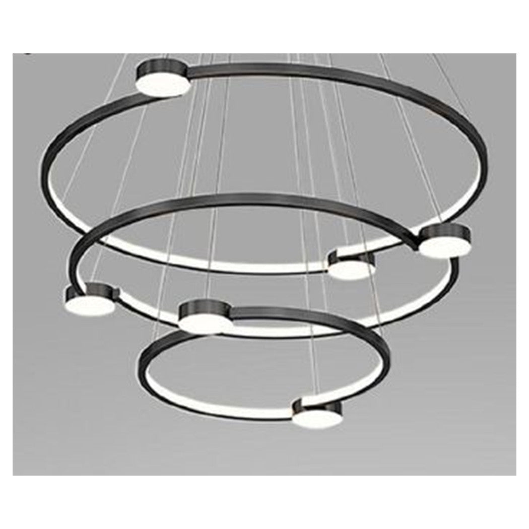 Trade Shop - Lampadario A Sospensione Led 96w 3 Cerchi Con Telecomando Design Moderno Nero 71156         