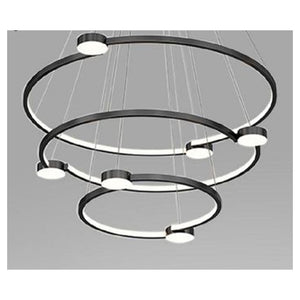 Trade Shop - Lampadario A Sospensione Led 96w 3 Cerchi Con Telecomando Design Moderno Nero 71156         