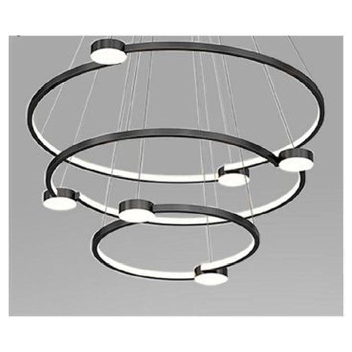 Trade Shop - Lampadario A Sospensione Led 96w 3 Cerchi Con Telecomando Design Moderno Nero 71156         