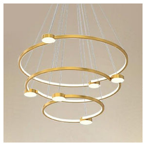 Trade Shop - Lampadario A Sospensione Led 96w 3 Cerchi Con Telecomando Design Moderno Oro 71149         