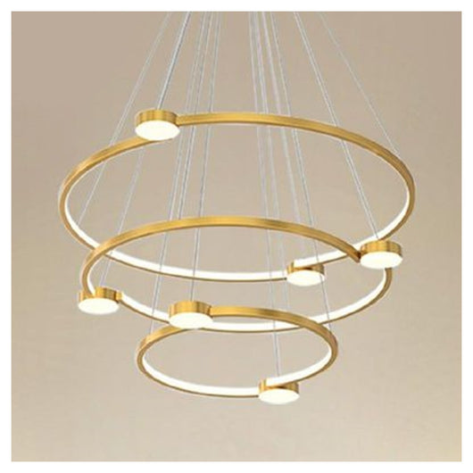 Trade Shop - Lampadario A Sospensione Led 96w 3 Cerchi Con Telecomando Design Moderno Oro 71149         