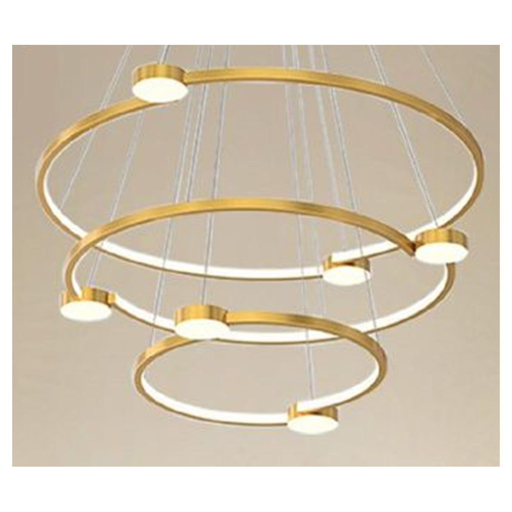 Trade Shop - Lampadario A Sospensione Led 96w 3 Cerchi Con Telecomando Design Moderno Oro 71149         