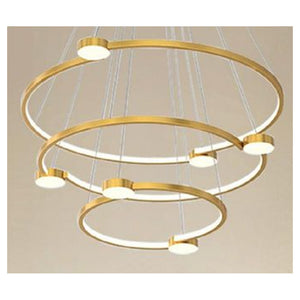 Trade Shop - Lampadario A Sospensione Led 96w 3 Cerchi Con Telecomando Design Moderno Oro 71149         
