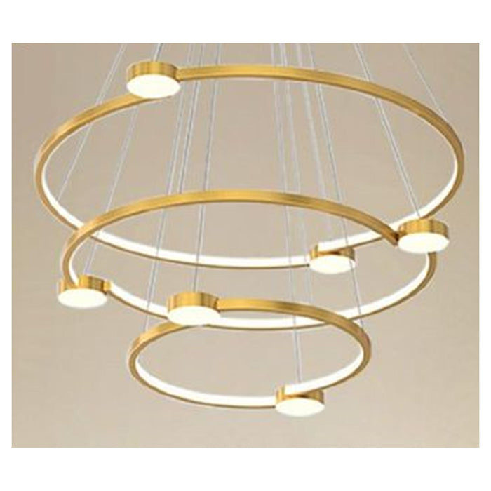 Trade Shop - Lampadario A Sospensione Led 96w 3 Cerchi Con Telecomando Design Moderno Oro 71149         