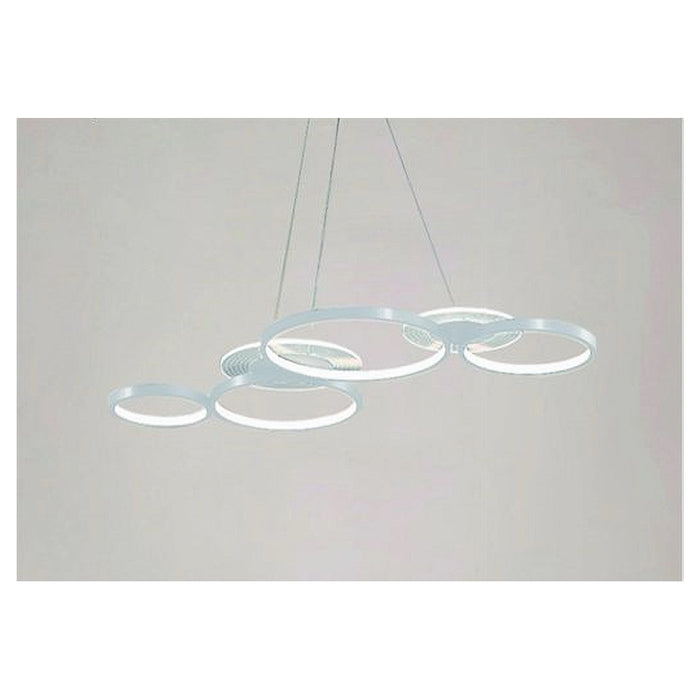 Trade Shop - Lampadario A Sospensione Led Bianco 62w 6 Anelli Luminosi Moderno Luce 6500k 71408         