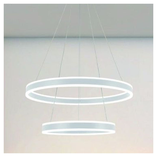 Trade Shop - Lampadario A Sospensione Led Moderno Doppio Cerchio Bianco 58w Con Telecomando 31869         