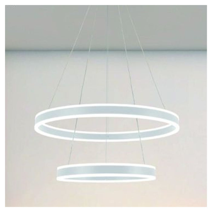 Trade Shop - Lampadario A Sospensione Led Moderno Doppio Cerchio Bianco 58w Con Telecomando 31869         