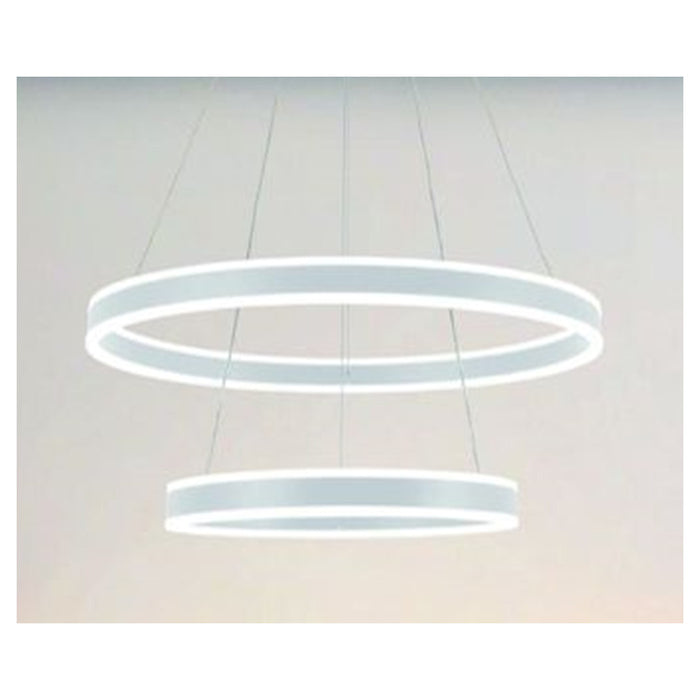 Trade Shop - Lampadario A Sospensione Led Moderno Doppio Cerchio Bianco 58w Con Telecomando 31869         