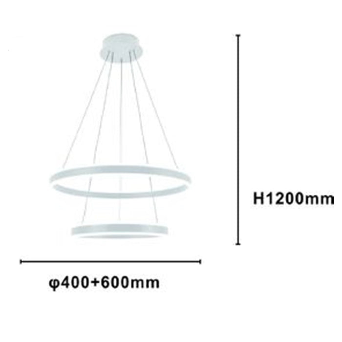 Trade Shop - Lampadario A Sospensione Led Moderno Doppio Cerchio Bianco 58w Con Telecomando 31869         