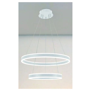 Trade Shop - Lampadario A Sospensione Led Moderno Doppio Cerchio Bianco 58w Con Telecomando 31869         