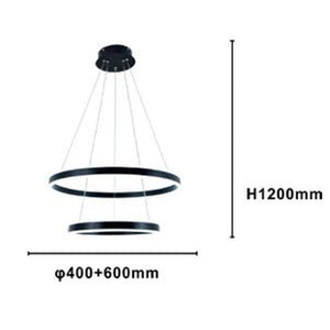 Trade Shop - Lampadario A Sospensione Led Moderno Doppio Cerchio Nero 58w Con Telecomando 31876         