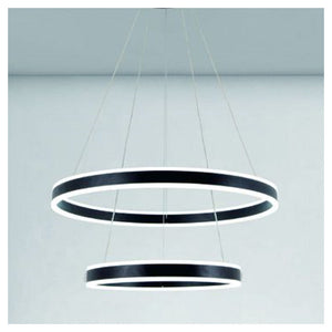 Trade Shop - Lampadario A Sospensione Led Moderno Doppio Cerchio Nero 58w Con Telecomando 31876         