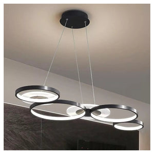 Trade Shop - Lampadario A Sospensione Led Nero 65w 6 Anelli Luminosi Moderno Con Telecomando 71415         