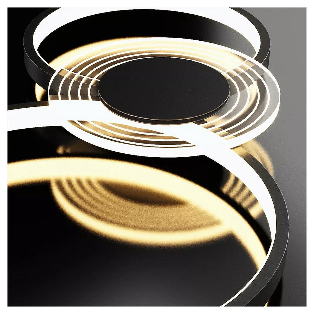 Trade Shop - Lampadario A Sospensione Led Nero 65w 6 Anelli Luminosi Moderno Con Telecomando 71415         