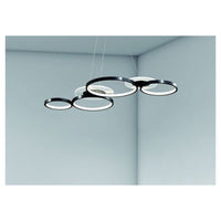 Trade Shop - Lampadario A Sospensione Led Nero 65w 6 Anelli Luminosi Moderno Con Telecomando 71415         