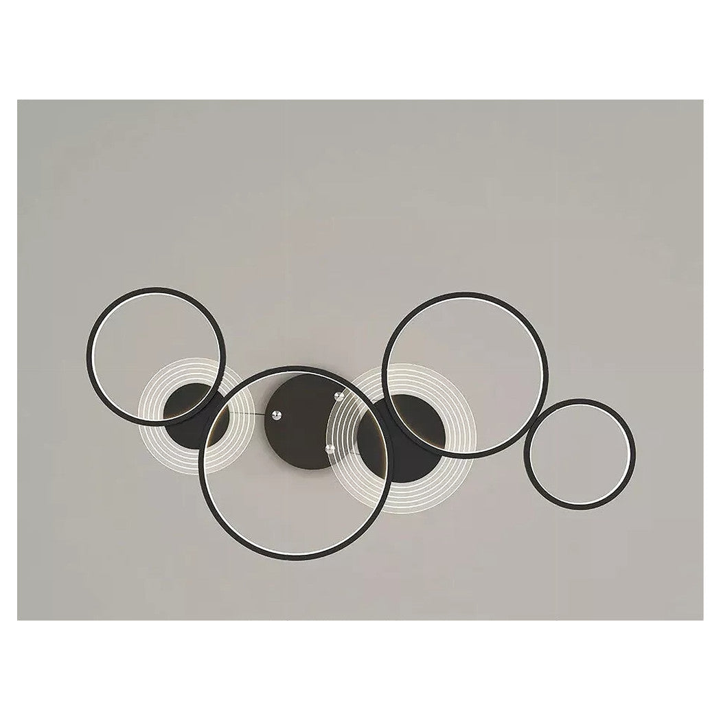 Trade Shop - Lampadario A Sospensione Led Nero 65w 6 Anelli Luminosi Moderno Con Telecomando 71415         