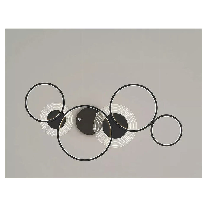 Trade Shop - Lampadario A Sospensione Led Nero 65w 6 Anelli Luminosi Moderno Con Telecomando 71415         