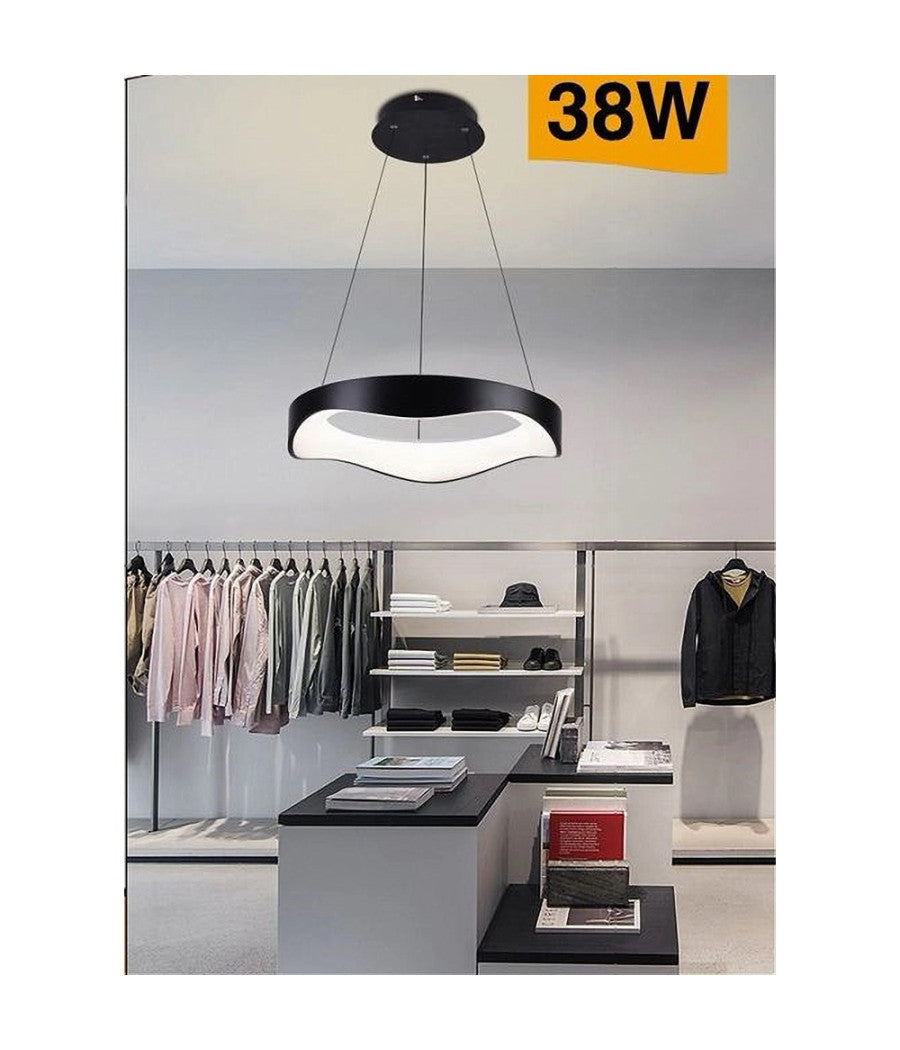 Lampadario A Sospensione Led Onda 38w Ultra Moderna 3 Colorazioni Di Luce A67-3c  Nero       