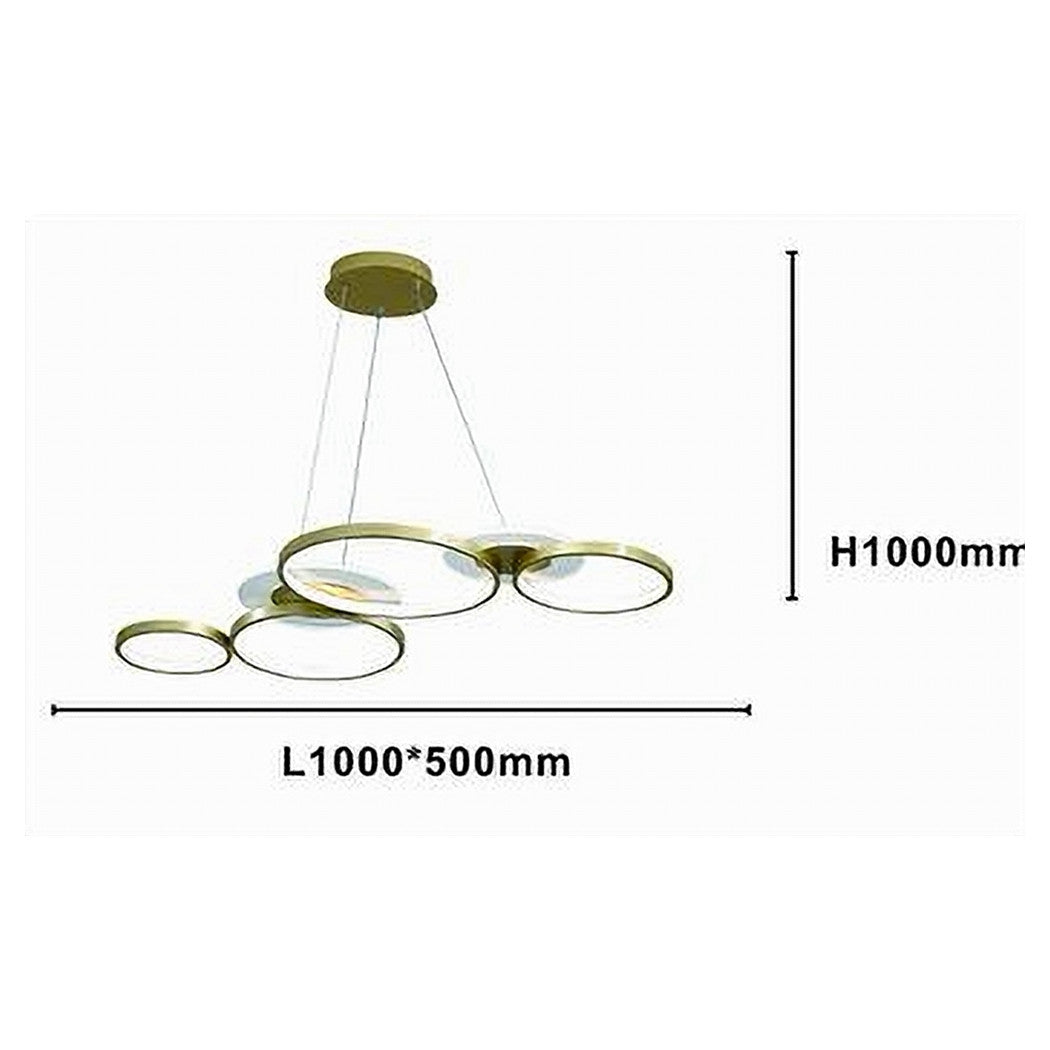 Trade Shop - Lampadario A Sospensione Led Oro 65w 6 Anelli Luminosi Moderno Con Telecomando 71422         