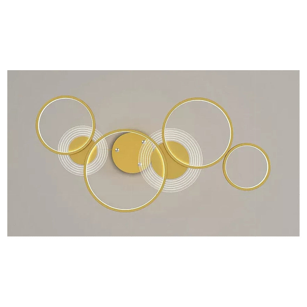 Trade Shop - Lampadario A Sospensione Led Oro 65w 6 Anelli Luminosi Moderno Con Telecomando 71422         