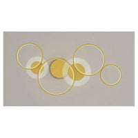 Trade Shop - Lampadario A Sospensione Led Oro 65w 6 Anelli Luminosi Moderno Con Telecomando 71422         